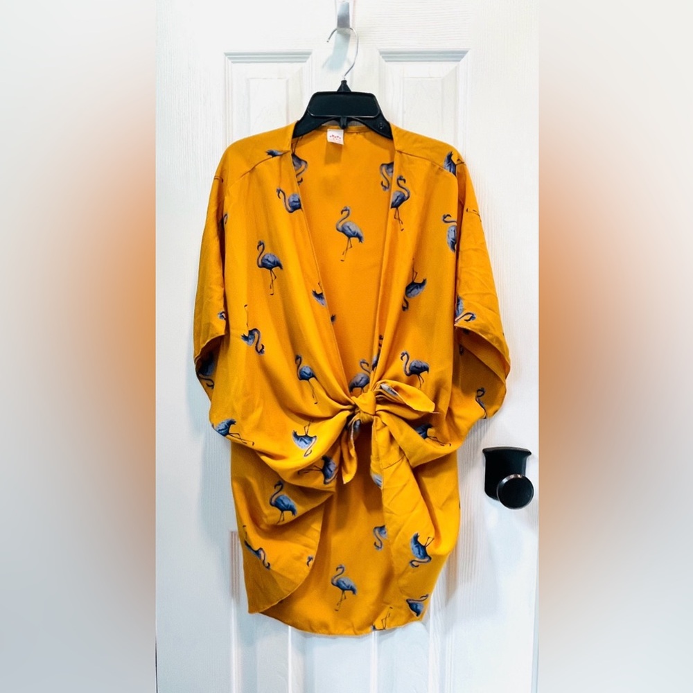 Cute Yellow Flamingo Print Tie-Front Top